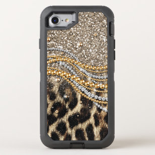 Beautiful trendy leopard faux animal print OtterBox defender iPhone 8/7 case