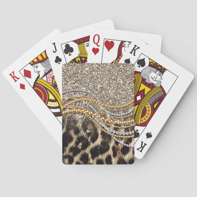 Beautiful Trendy Leopard Faux Animal Print Playing Cards (Back)