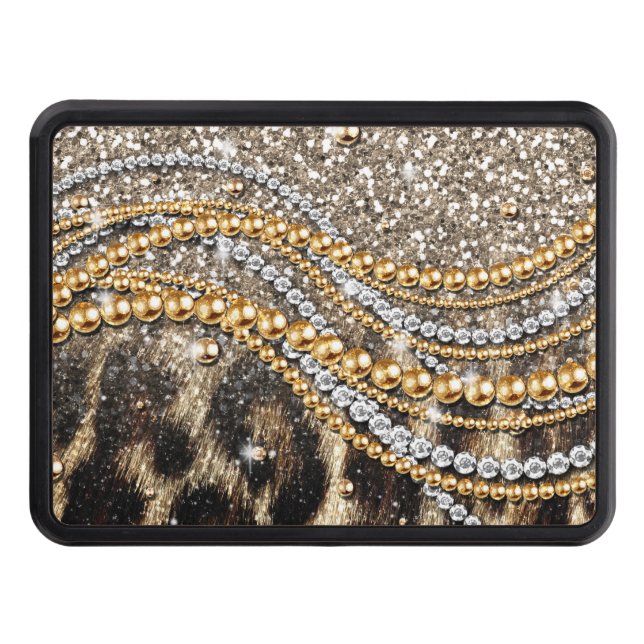 Beautiful trendy leopard faux animal print trailer hitch cover (Front)
