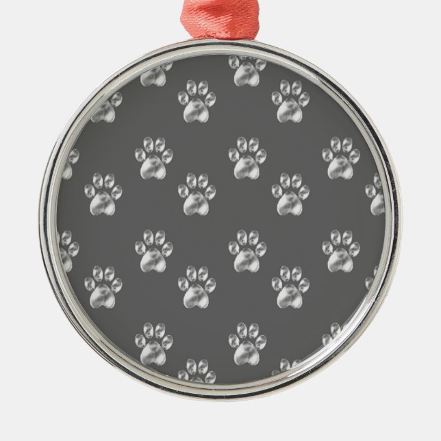 Beautiful trendy paw pattern on dark grey metal ornament (Front)