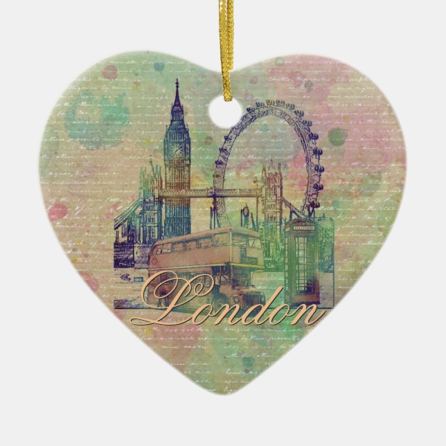 Beautiful trendy Vintage London Landmarks Ceramic Ornament (Front)