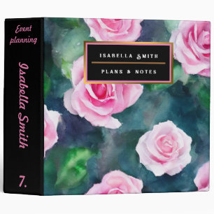 Beautiful Trendy Watercolor Pink Roses Collection Binder