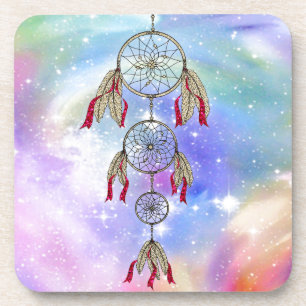 Beautiful trendy whimsical  dream-catcher feathers coaster