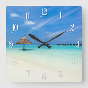 Beautiful tropical beach at Maldives Square Wall Clock