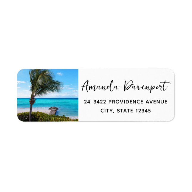 Beautiful Tropical Beach Breezy Palm Tree Address (Front)