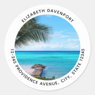 Beautiful Tropical Beach Breezy Palm Tree Address Classic Round Sticker