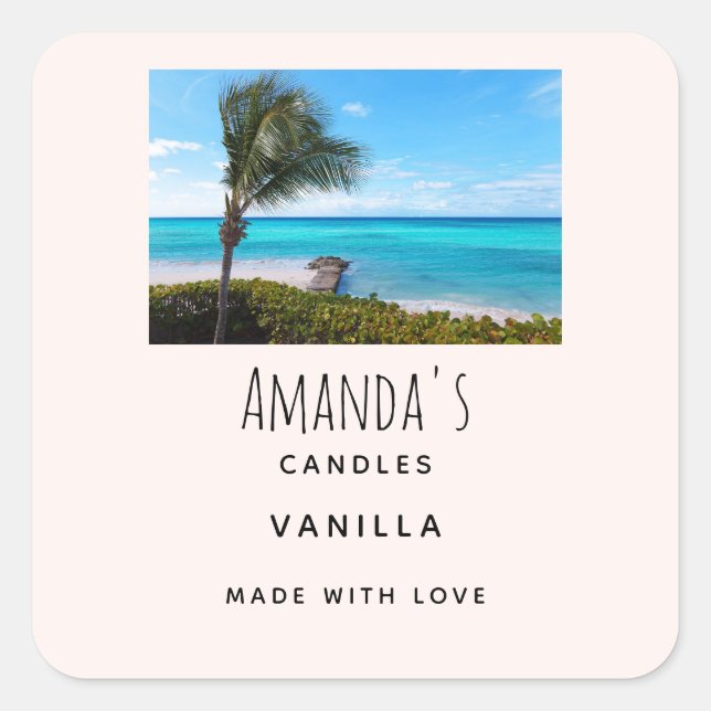 Beautiful Tropical Beach Breezy Palm Tree Candle Square Sticker (Front)