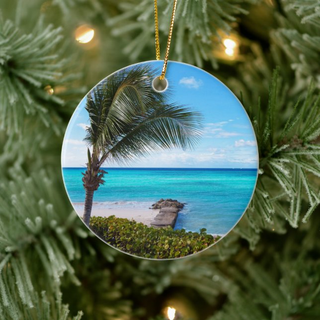 Beautiful Tropical Beach Breezy Palm Tree Ceramic Ornament (Tree)