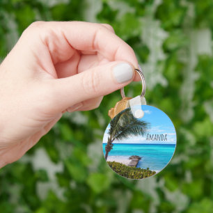 Beautiful Tropical Beach Breezy Palm Tree Keychain