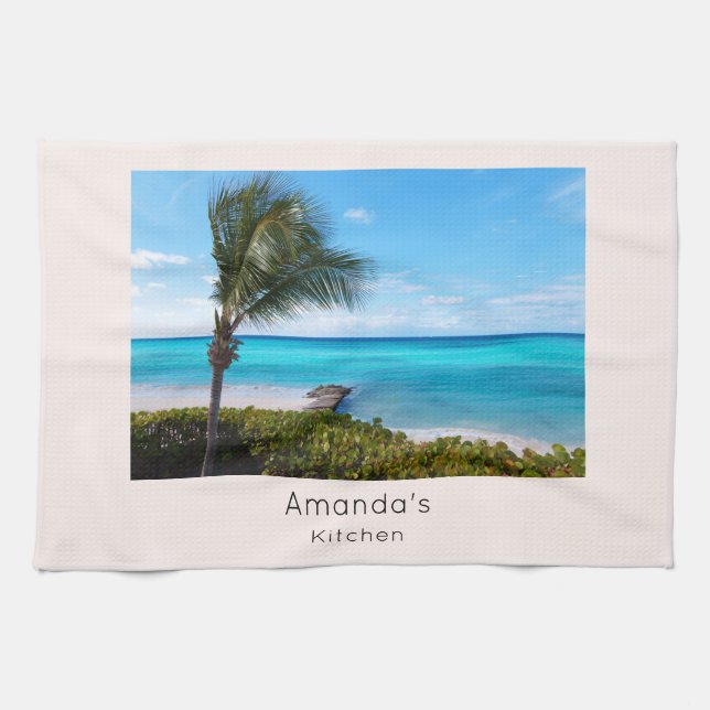 Beautiful Tropical Beach Breezy Palm Tree Kitchen Towel (Horizontal)