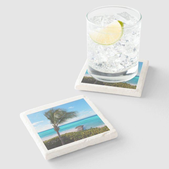 Beautiful Tropical Beach Breezy Palm Tree Stone Coaster (Side)