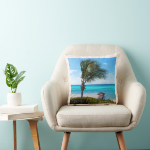 Beautiful Tropical Beach Breezy Palm Tree Throw Pillow