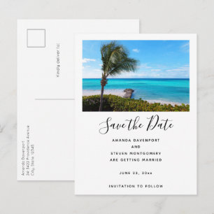 Beautiful Tropical Beach Breezy Palm Tree Wedding Announcement Postcard