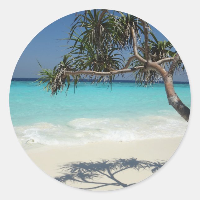 Beautiful Tropical Beach Ocean Paradise Classic Round Sticker (Front)