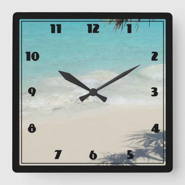 Beautiful Tropical Beach Ocean Paradise Square Wall Clock (Front)