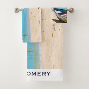 Beautiful Tropical Beach with a Rowboat Bath Towel Set