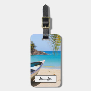 Beautiful Tropical Beach with a Rowboat Luggage Tag
