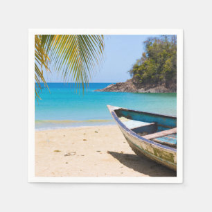 Beautiful Tropical Beach with a Rowboat Napkin