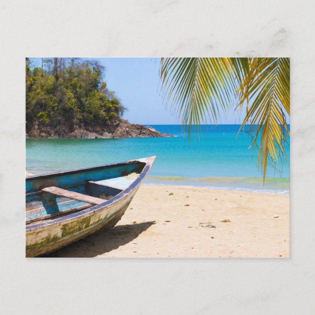 Beautiful Tropical Beach with a Rowboat Postcard (Front)