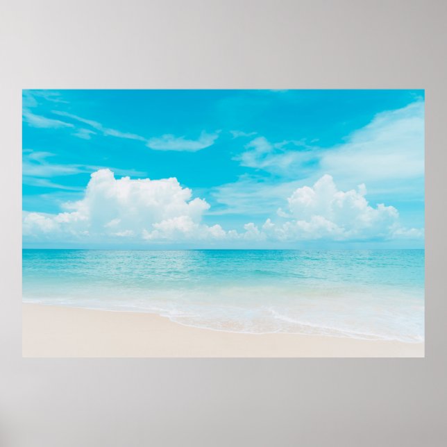 Beautiful tropical beach with blue sky and white c poster (Front)