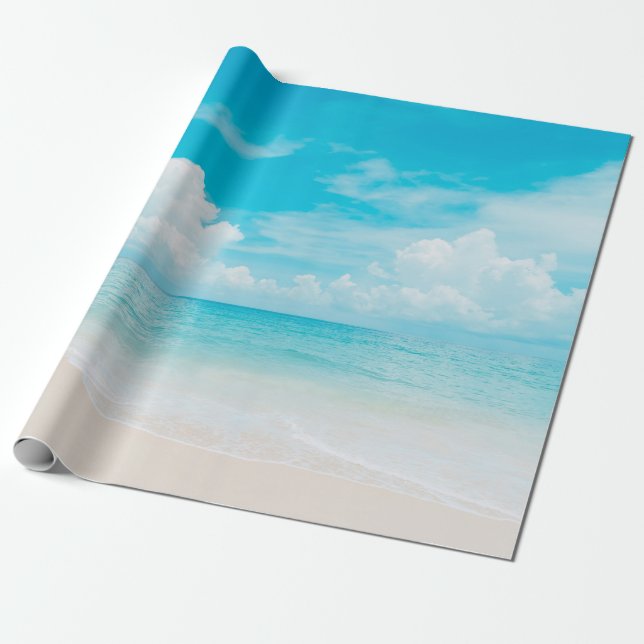 Beautiful tropical beach with blue sky and white c wrapping paper (Unrolled)