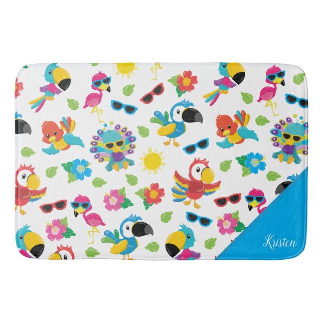 Beautiful Tropical Birds Colourful Paradise Patter Bath Mat (Front)