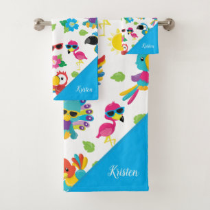 Beautiful Tropical Birds Colourful Paradise Patter Bath Towel Set