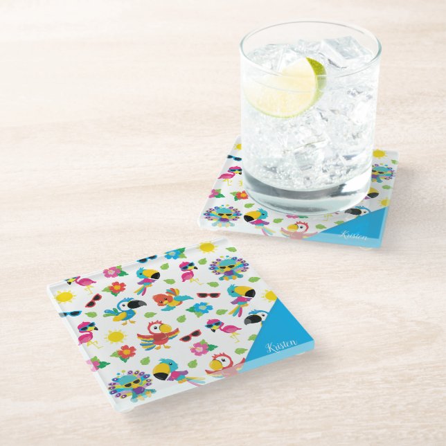 Beautiful Tropical Birds Colourful Paradise Patter Glass Coaster (Angled)