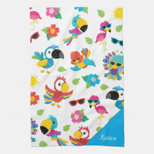 Beautiful Tropical Birds Colourful Paradise Patter Kitchen Towel
