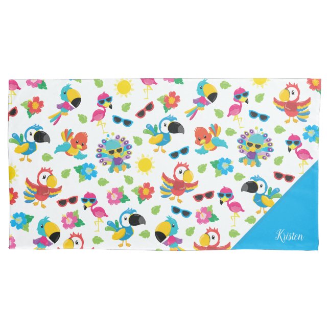 Beautiful Tropical Birds Colourful Paradise Patter Pillowcase (Front)