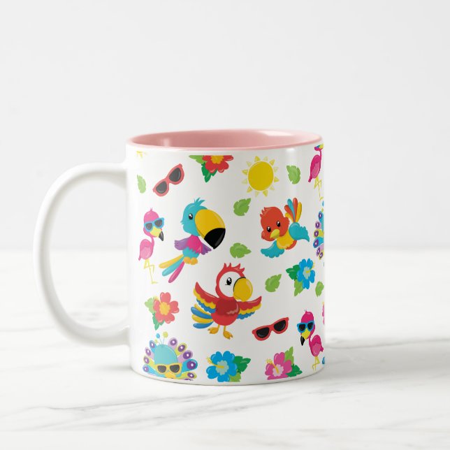 Beautiful Tropical Birds Colourful Paradise Patter Two-Tone Coffee Mug (Left)
