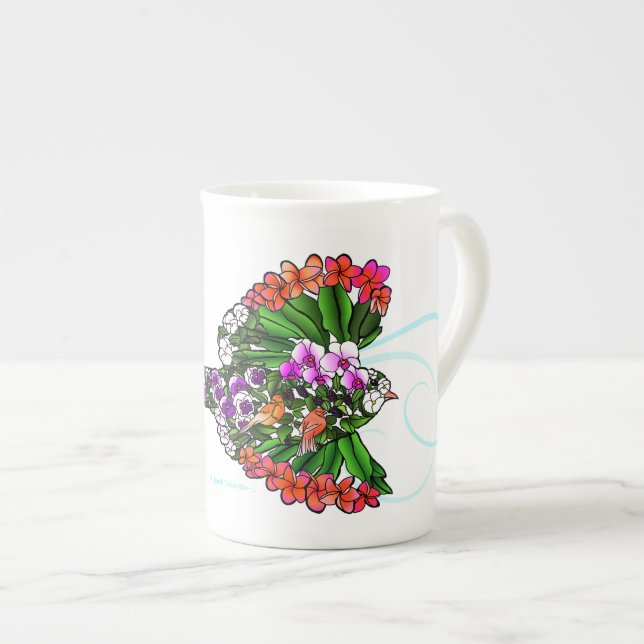 Beautiful Tropical Birds in Love Bone China Mug (Front Right)