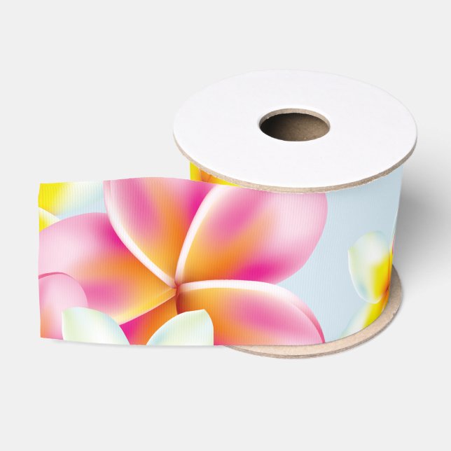 Beautiful Tropical Cluster of Plumeria Flowers Grosgrain Ribbon (Spool)