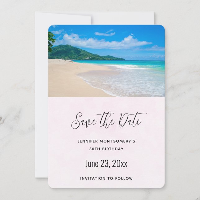 Beautiful Tropical Destination Scenic Beach Save The Date (Front)