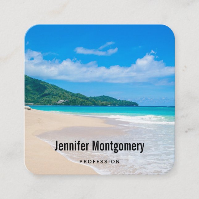  Beautiful Tropical Destination Scenic Beach Square Business Card (Front)