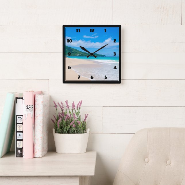 Beautiful Tropical Destination Scenic Beach Square Wall Clock (Reading Room)