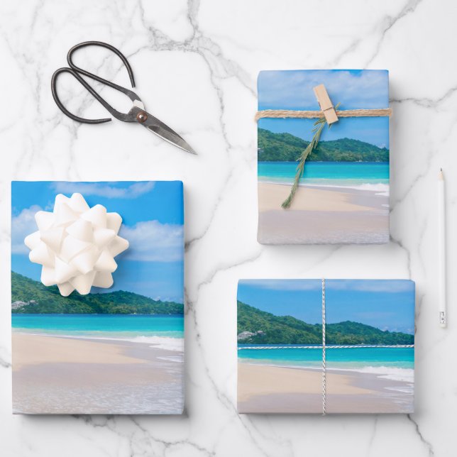 Beautiful Tropical Destination Scenic Beach Wrapping Paper Sheet (Front)