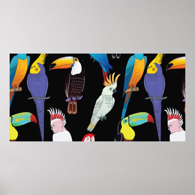 Beautiful tropical exotic parrot birds. vintage se poster (Front)