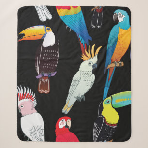 Beautiful tropical exotic parrot birds. vintage se sherpa blanket