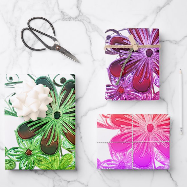 Beautiful Tropical Floral Flower Theme Wrapping Paper Sheet (Front)