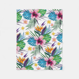 Beautiful tropical floral paint watercolors fleece blanket