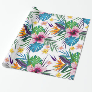 Beautiful tropical floral paint watercolors wrapping paper