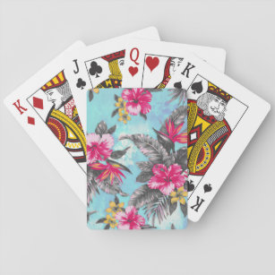 Beautiful tropical floral paint watercolours playing cards