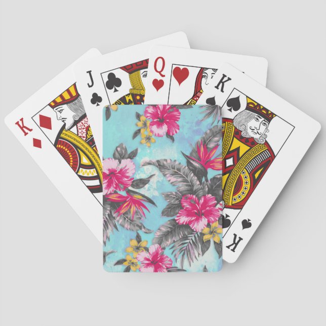 Beautiful tropical floral paint watercolours playing cards (Back)