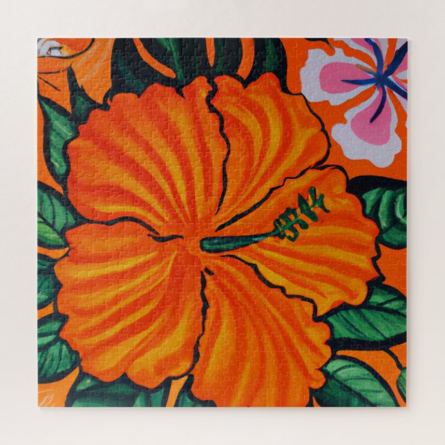 Beautiful tropical floral painting art  canvas pri jigsaw puzzle (Horizontal)
