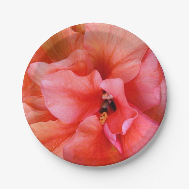 Beautiful Tropical Flower Coral Pink Orange Party Paper Plate (Front)