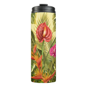 Beautiful Tropical Flowers And Leaves Thermal Tumbler
