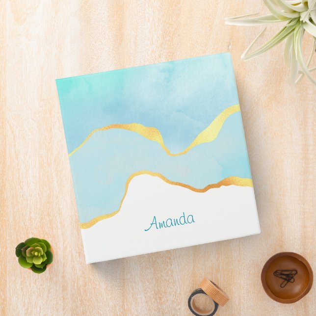 Beautiful Tropical Green Blue with Gold Border Binder (In Situ)