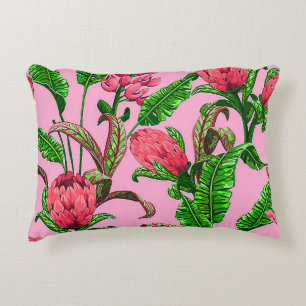 Beautiful Tropical Green Leaves with Red Flowers   Accent Pillow