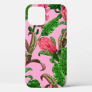Beautiful Tropical Green Leaves with Red Flowers   iPhone 12 Pro Case